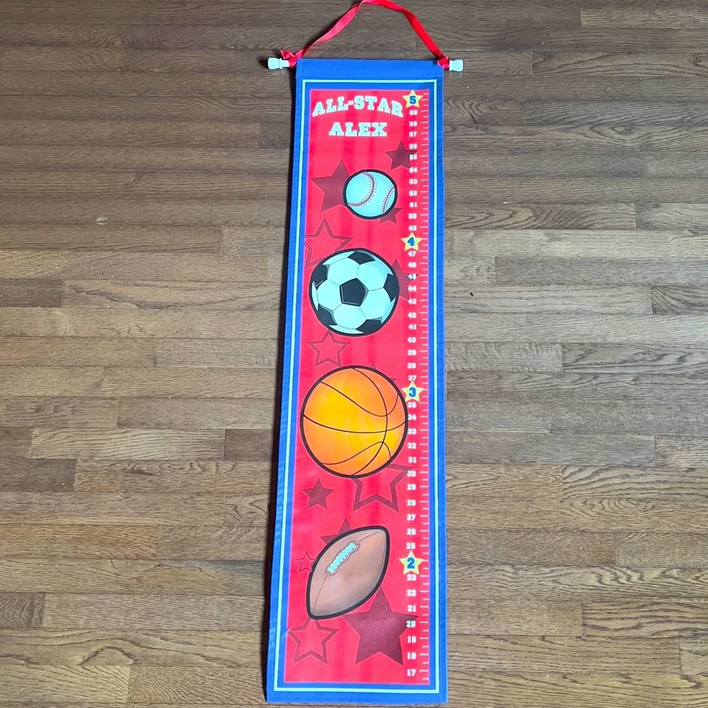 Personalized wall hanging sports themed growth chart for kids
